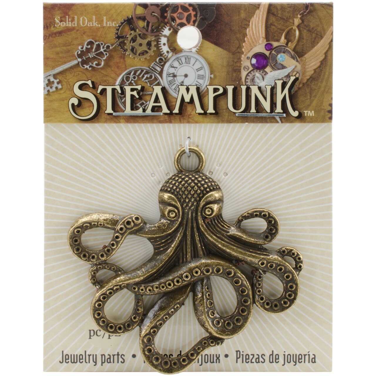 Solid Oak Steampunk Metal Pendant  -Octopus